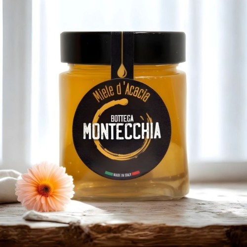 mielosità miele di acacia 370ml con fiori della pianta biologico senza trattamenti Bottega Montecchia a Teramo in Abruzzo